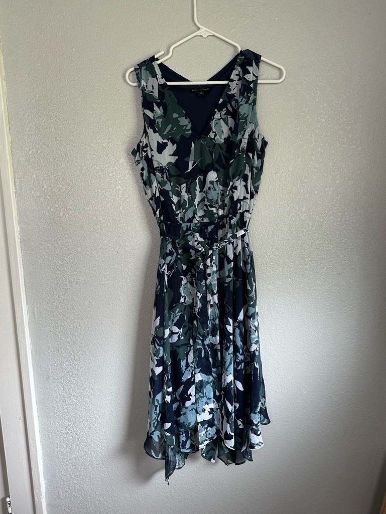 Banana Republic Navy Printed Sleeveless Midi Dress